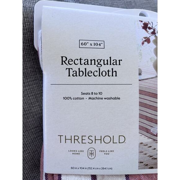 New Threshold Rectangular Striped Tablecloth 60” X 104” Autumn Thanksgiving 8-10 - Picture 5 of 5